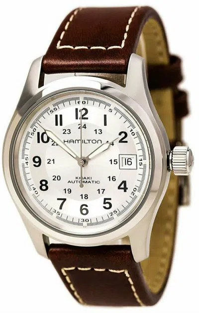 Pre-owned Hamilton Khaki Field Auto Silver Dial Br Leather Men's Watch H70455553