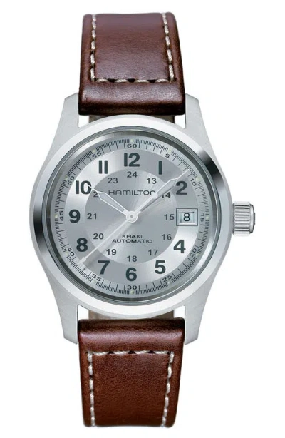 Hamilton Khaki Field Automatic Leather Strap Watch, 38mm In Multi