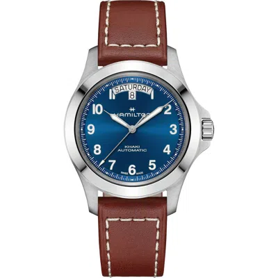 Hamilton Khaki Field Automatic Leather Strap Watch In Brown
