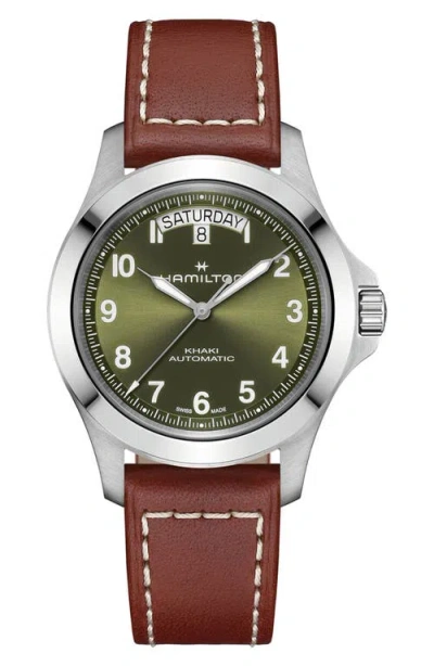 Hamilton Khaki Field Automatic Leather Strap Watch In Brown
