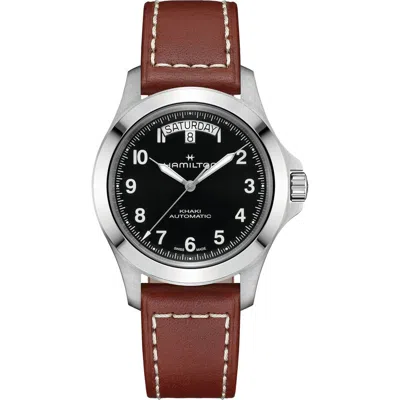 Hamilton Khaki Field Automatic Leather Strap Watch In Purple