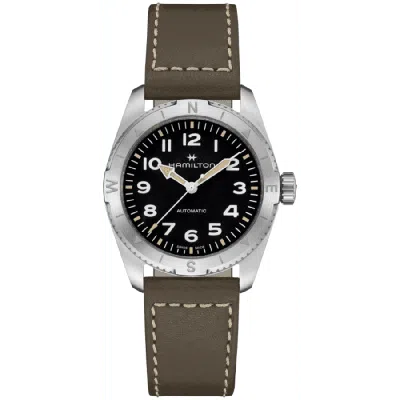 HAMILTON KHAKI FIELD EXPEDITION AUTO 37MM BLACK DIAL BROWN LEATHER STRAP WOMEN'S WATCH H70225830