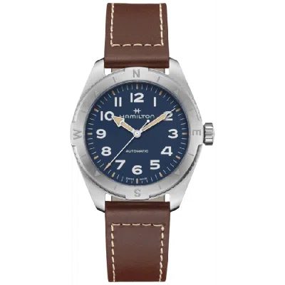 HAMILTON KHAKI FIELD EXPEDITION AUTO 41 MM BLUE DIAL BROWN LEATHER STRAP MEN'S WATCH H70315540