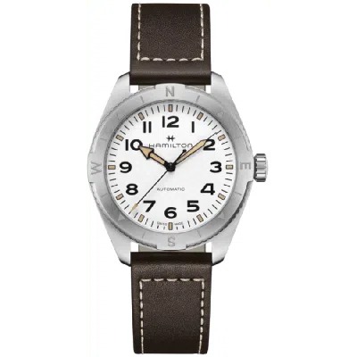 HAMILTON KHAKI FIELD EXPEDITION AUTO 41MM WHITE DIAL BROWN LEATHER STRAP MEN'S WATCH H70315510