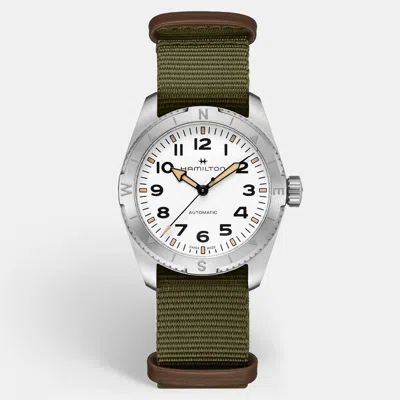 Pre-owned Hamilton Khaki Field Expedition H70315910 White Dial Stainless Steel Canvas Men's Wristwatch 41 Mm