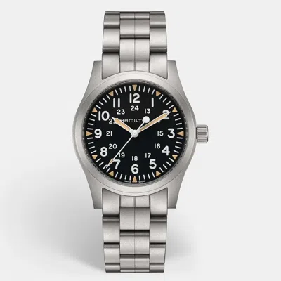 Pre-owned Hamilton Khaki Field H69529133 Black Dial Stainless Steel Men's Wristwatch 42 Mm