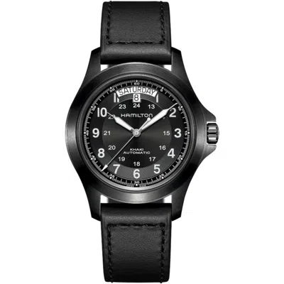 HAMILTON KHAKI FIELD KING AUTO BLACK DIAL LEATHER STRAP MEN'S WATCH H64465733