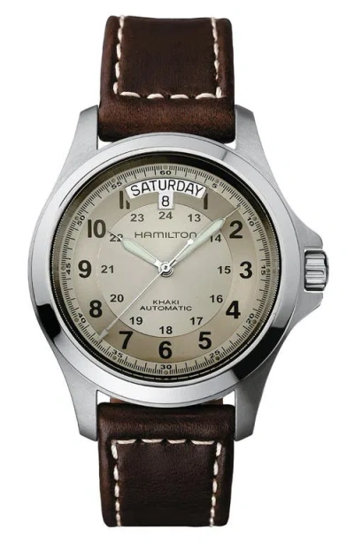 Hamilton Khaki Field King Automatic Leather Strap Watch, 40mm In Silver