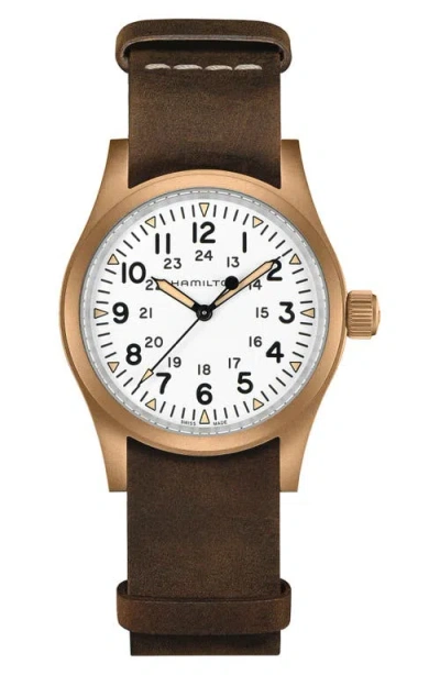Hamilton Khaki Field Mechanical Leather Strap Watch, 38mm In White
