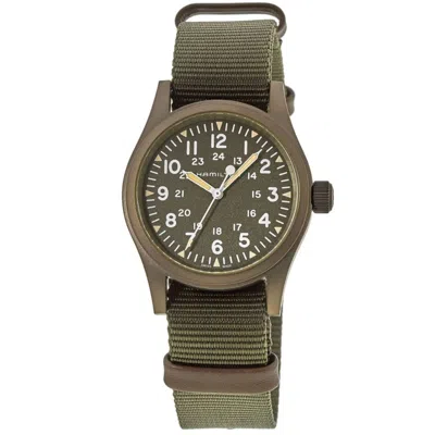 Hamilton Khaki Field Mechanical Manual Winding Brown Dial Green Fabric Strap Men's Watch H69449961