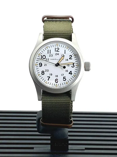 Pre-owned Hamilton Khakifield Mechnical Nato Strap Whitedial Men Watch H69439411