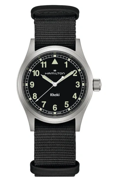 Hamilton Men's Swiss Khaki Field Black Textile Strap Watch 38mm