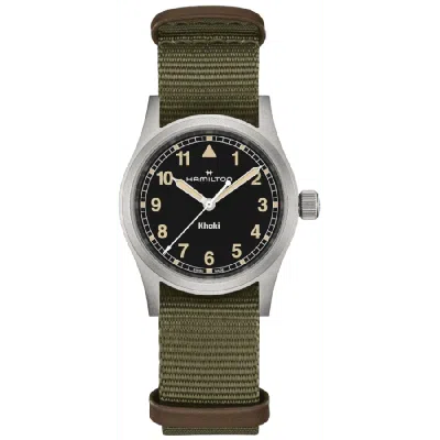 Hamilton Khaki Field Quartz 33mm Black Dial Green Fabric Strap Women's Watch H69301930 In Silver