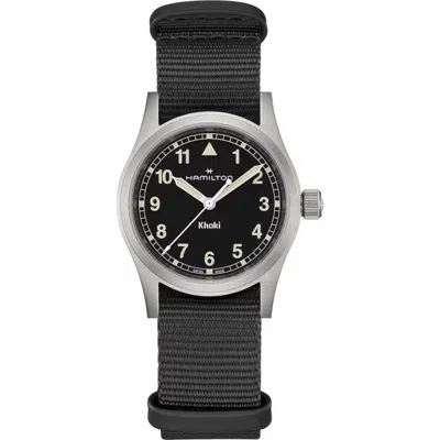 Pre-owned Hamilton Khaki Field Quartz 38mm Black Dial Textile Strap Watch H69401430