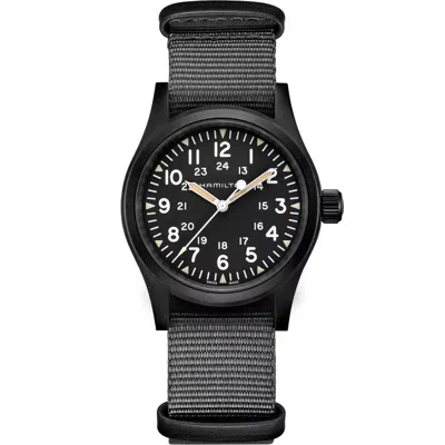 Pre-owned Hamilton Khaki Field Quartz 38mm Black Dial Textile Strap Watch H69409930