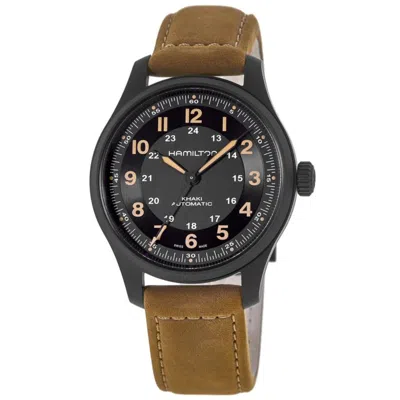 Hamilton Khaki Field Titanium Auto Black Dial Brown Leather Strap Men's Watch H70665533