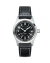 Hamilton Men's Swiss Automatic Khaki Field Black Leather Strap Watch 38mm In Black