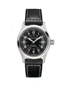Hamilton Men's Swiss Automatic Khaki Field Black Leather Strap Watch 38mm In Black/black