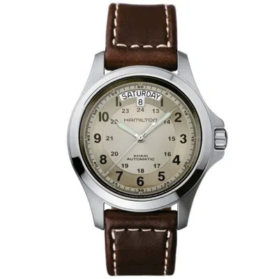 Pre-owned Hamilton Khaki King Automatic 40mm Beige Dial Brown Leather Strap H64455523