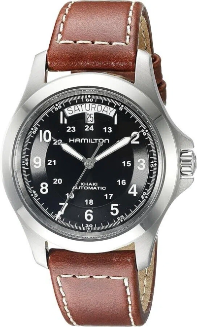 Pre-owned Hamilton Khaki King Automatic 40mm Black Dial Brown Leather Strap H64455533