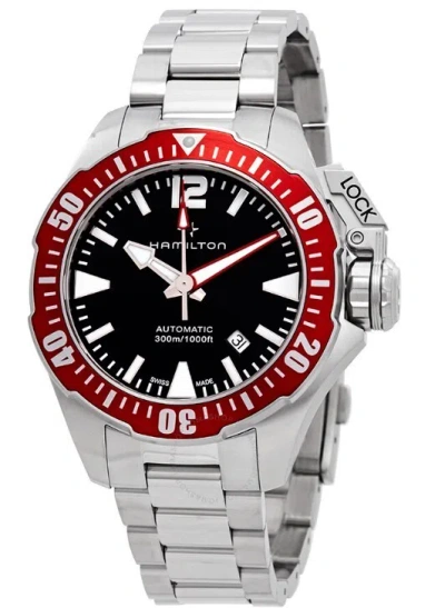 Pre-owned Hamilton Khaki Navy Frogman Automatic Stainless Steel Black Dial Watch H77725135