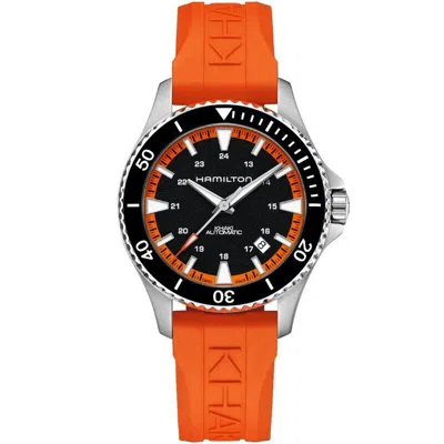 Pre-owned Hamilton Khaki Navy Scuba 40mm Orange Rubber Auto Wrist Watch H82395331