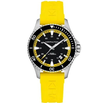 Pre-owned Hamilton Khaki Navy Scuba 40mm Yellow Rubber Auto Wrist Watch H82395332