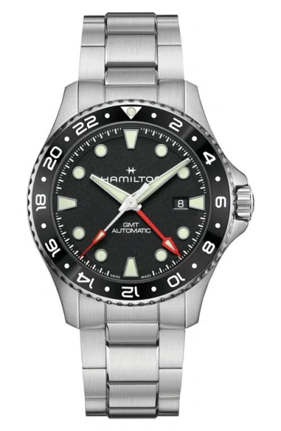 Hamilton Khaki Navy Scuba Gmt Automatic Bracelet Watch, 43mm In Black