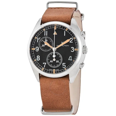 Hamilton Khaki Pilot Pioneer Chronograph Quartz Black Dial Men's Watch H76522531 In Black / Brown / Khaki