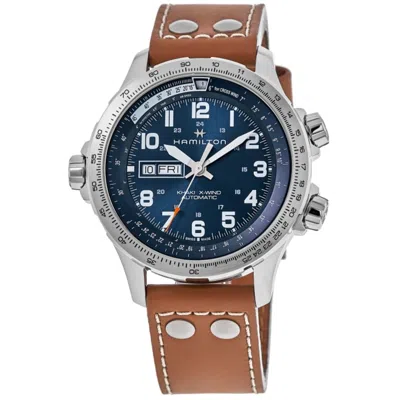 Hamilton Khaki X-wind Day Date Auto Blue Dial Brown Leather Strap Men's Watch H77765541