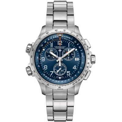 Hamilton Khaki X-wind Gmt Chrono Quartz Blue Dial Stainless Steel Men's Watch H77922141