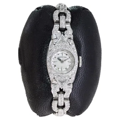 Pre-owned Hamilton Ladies Platinum Art Deco Evening Watch Gold Diamond Bracelet 1940's In Multi