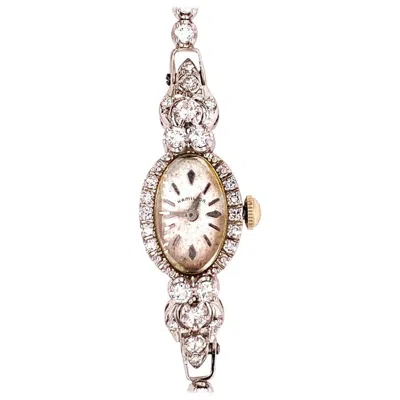 Pre-owned Hamilton Ladies White Gold  2 Carat Natural F Color Diamond Manual Cocktail Watch