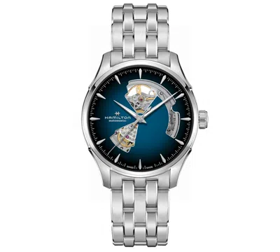 HAMILTON MEN'S AUTOMATIC JAZZMASTER OPEN HEART SMOKED BLUE STAINLESS STEEL BRACELET WATCH 40MM