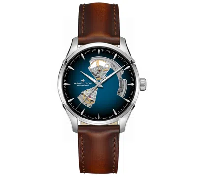 HAMILTON MEN'S AUTOMATIC JAZZMASTER OPEN HEART SMOKED BLUE STAINLESS STEEL STRAP WATCH 40MM