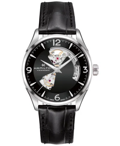 HAMILTON MEN'S SWISS AUTOMATIC JAZZMASTER BLACK LEATHER STRAP WATCH 40MM