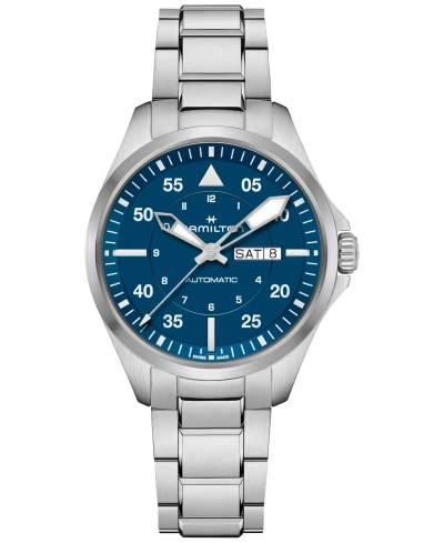 Hamilton Men's Swiss Automatic Khaki Aviation Day Date Stainless Steel Bracelet Watch 42mm In Silver