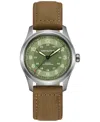 Hamilton Men's Swiss Automatic Khaki Field Brown Leather Strap Watch 38mm In Green