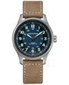 Hamilton Men's Swiss Automatic Khaki Field Brown Leather Strap Watch 42mm In Blue