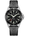 Hamilton Men's Swiss Automatic Khaki Navy Scuba Black Rubber Strap Watch 43mm In Black