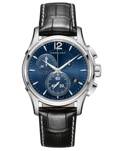 Hamilton Men's Swiss Chronograph Jazzmaster Black Leather Strap Watch 42mm