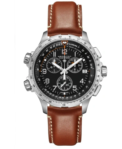 Hamilton Men's Swiss Quartz Khaki Aviation Khaki X-wind Brown Strap Watch 46mm In Black / Brown