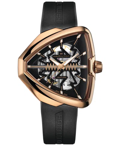 Hamilton Ventura Elvis80 Auto Skeleton Dial Pvd Rose Gold Steel Black Rubber Strap Men's Watch H24525331