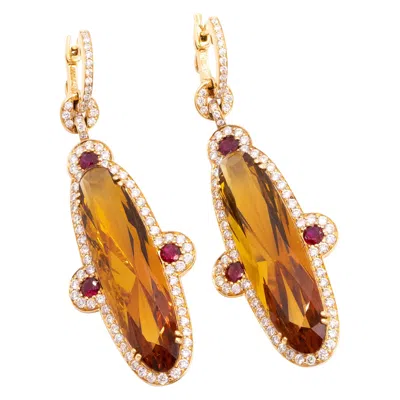 Pre-owned Hamilton Orange Citrine And Diamond Gold Earrings