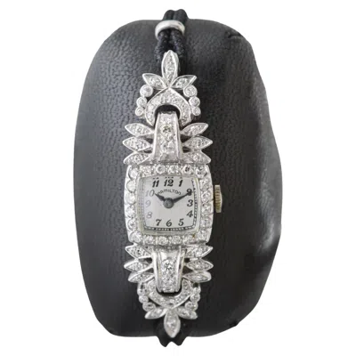 Pre-owned Hamilton Platinum Art Deco Ladies Watch With Cord Band Or Matching Metal Band In Multi