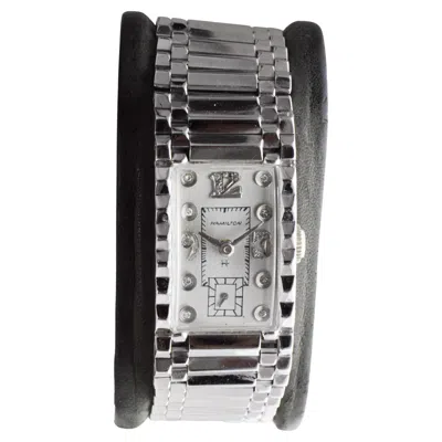 Pre-owned Hamilton Solid 14 Karat White Gold Art Deco Bracelet Watch, Circa 1940s
