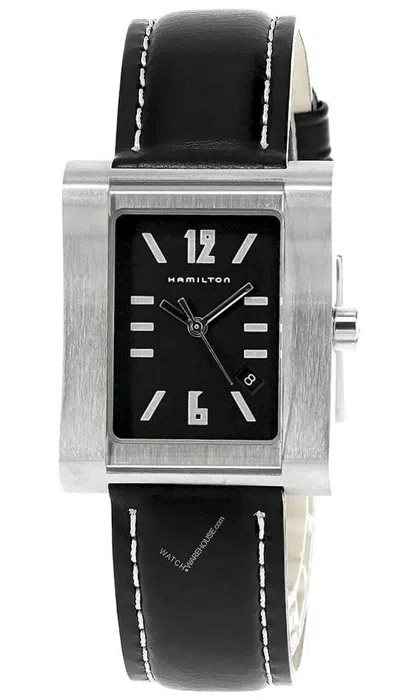 Pre-owned Hamilton Square Black Dial Leather 28 X 34mm Quartz Vintage Watch H000032l