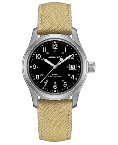 Hamilton Unisex Swiss Mechanical Khaki Field Khaki Canvas Strap Watch 38mm In Beige