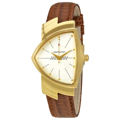 Hamilton Ventura Asymmetric White Dial Men's Watch H24301511 In Brown / Gold Tone / White / Yellow