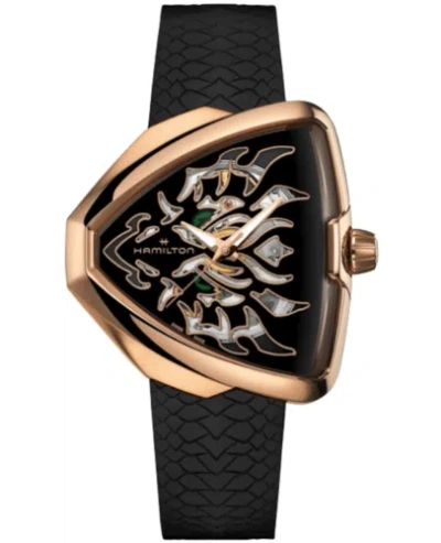 Pre-owned Hamilton Ventura Elvis80 Auto Black Skeleton Dial Men's Watch H24525332